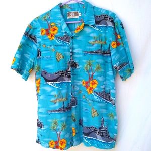 VTG Kalaheo Blue Cotton Blend Hawaiian Shirt - M